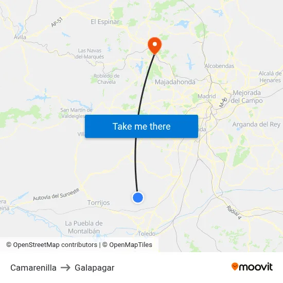 Camarenilla to Galapagar map