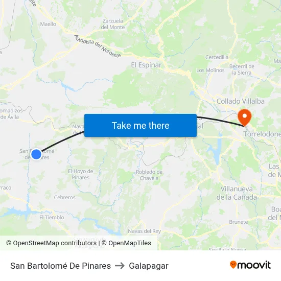 San Bartolomé De Pinares to Galapagar map