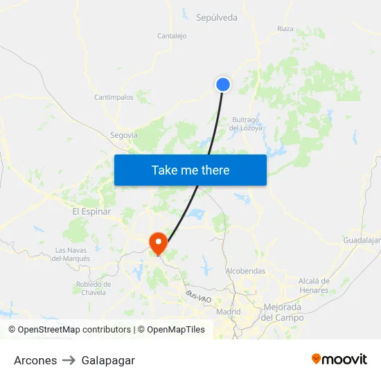 Arcones to Galapagar map
