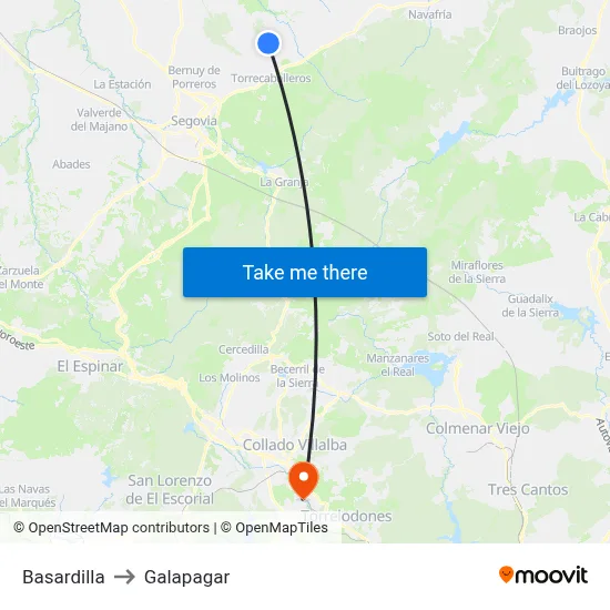 Basardilla to Galapagar map