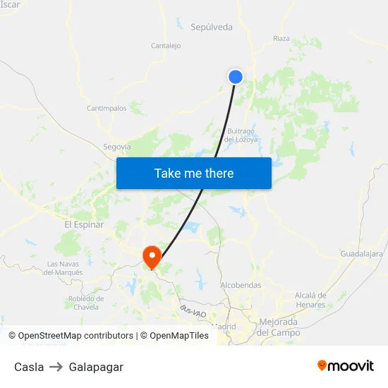 Casla to Galapagar map