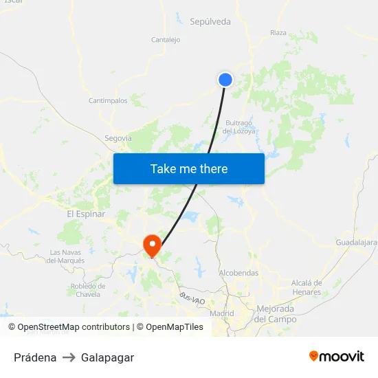 Prádena to Galapagar map