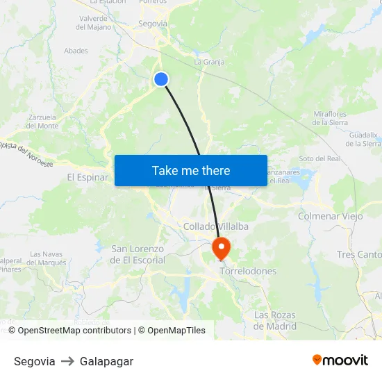 Segovia to Galapagar map