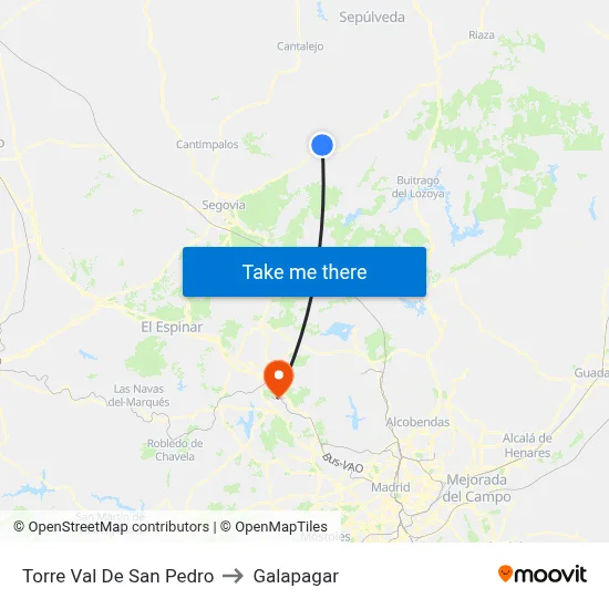 Torre Val De San Pedro to Galapagar map