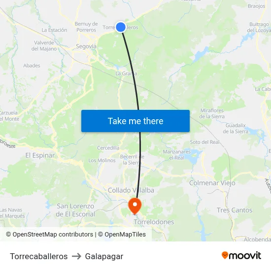 Torrecaballeros to Galapagar map