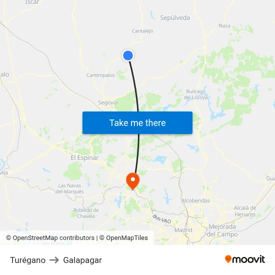 Turégano to Galapagar map