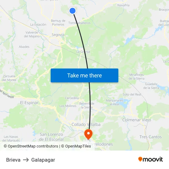 Brieva to Galapagar map