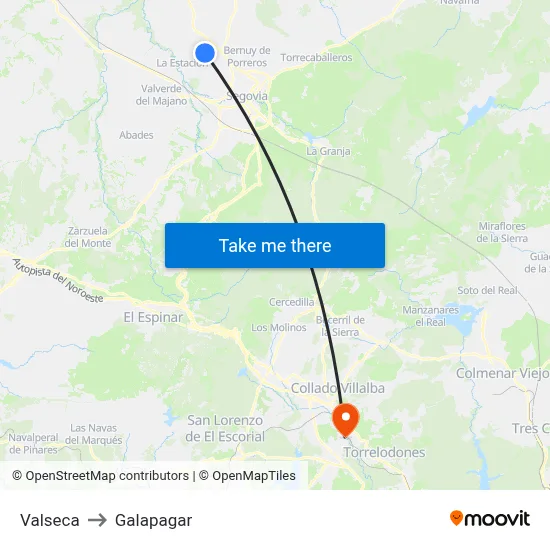 Valseca to Galapagar map