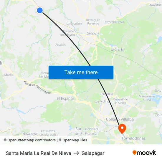 Santa María La Real De Nieva to Galapagar map