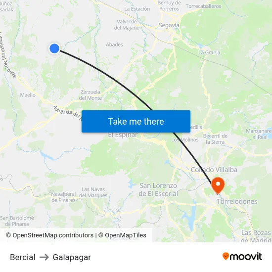 Bercial to Galapagar map
