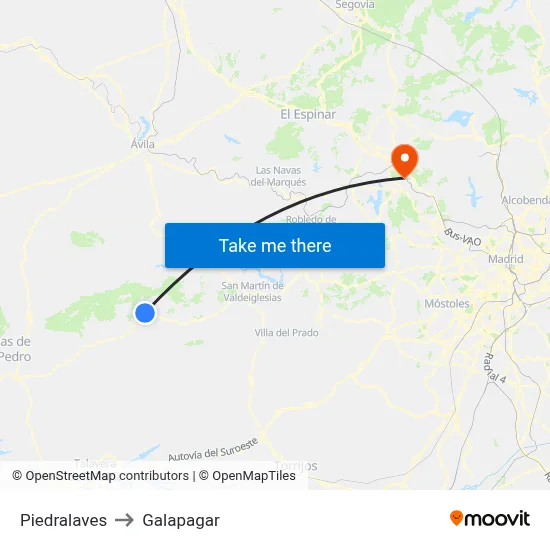 Piedralaves to Galapagar map