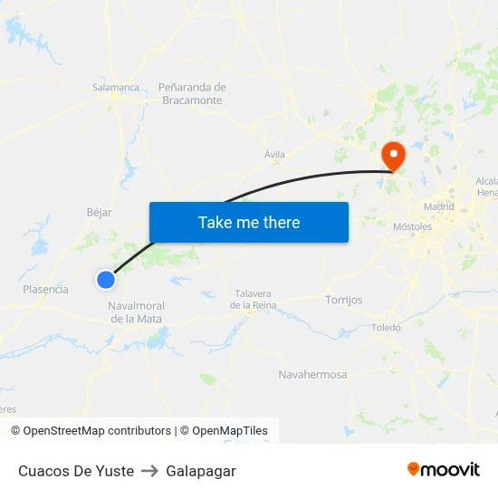 Cuacos De Yuste to Galapagar map