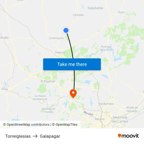 Torreiglesias to Galapagar map