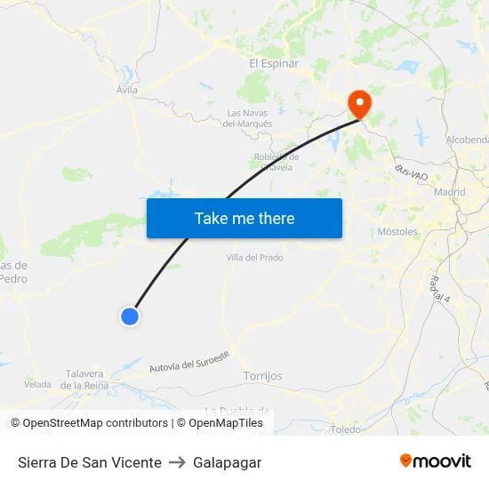 Sierra De San Vicente to Galapagar map