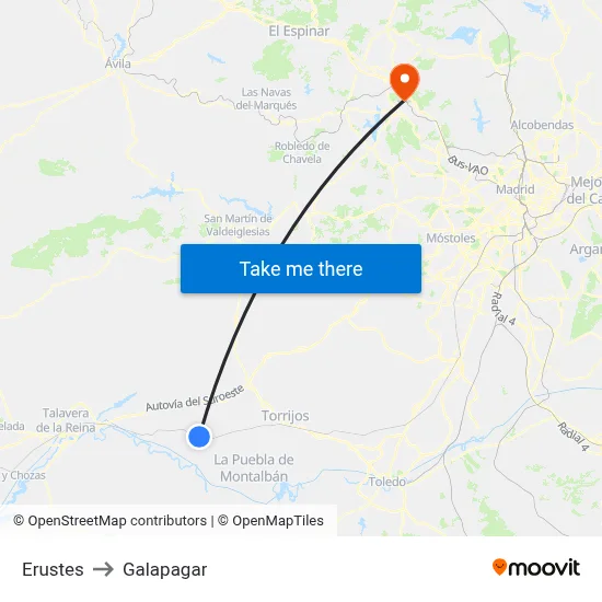 Erustes to Galapagar map