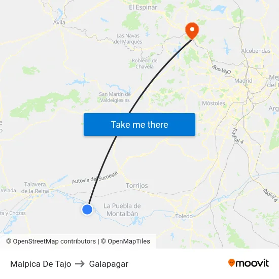 Malpica De Tajo to Galapagar map