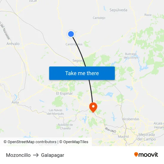 Mozoncillo to Galapagar map