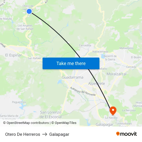 Otero De Herreros to Galapagar map