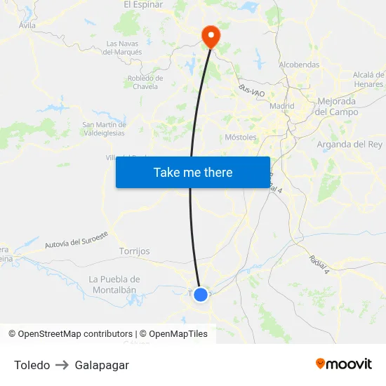 Toledo to Galapagar map