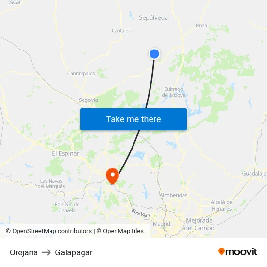 Orejana to Galapagar map