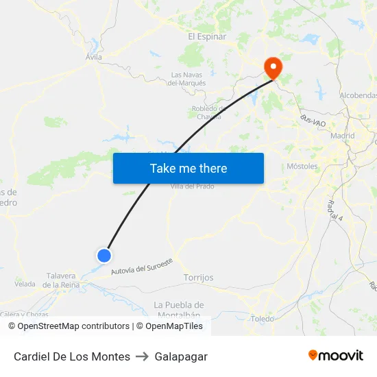 Cardiel De Los Montes to Galapagar map