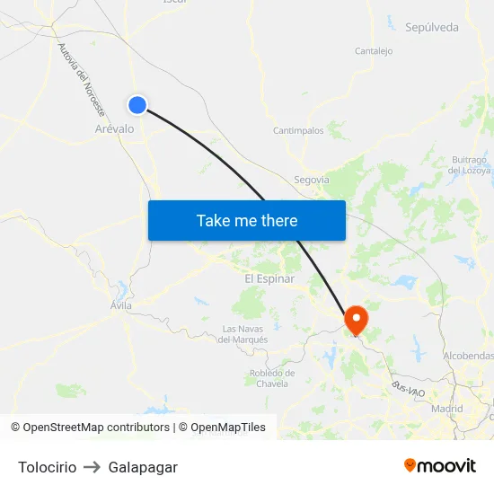 Tolocirio to Galapagar map