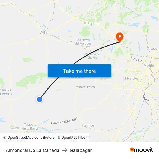 Almendral De La Cañada to Galapagar map