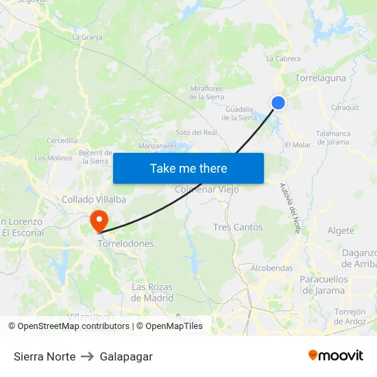 Sierra Norte to Galapagar map