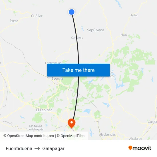 Fuentidueña to Galapagar map