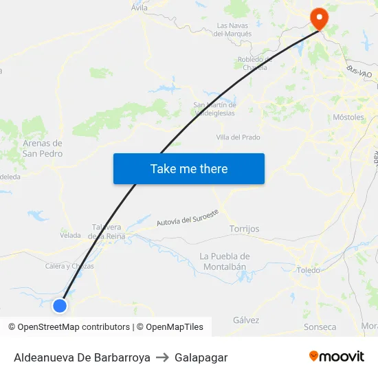 Aldeanueva De Barbarroya to Galapagar map