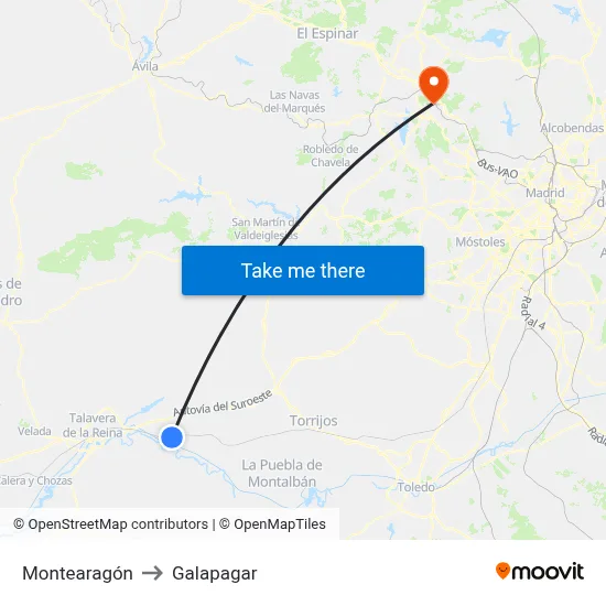 Montearagón to Galapagar map