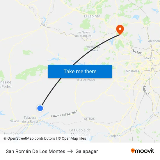 San Román De Los Montes to Galapagar map