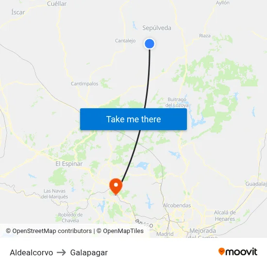 Aldealcorvo to Galapagar map