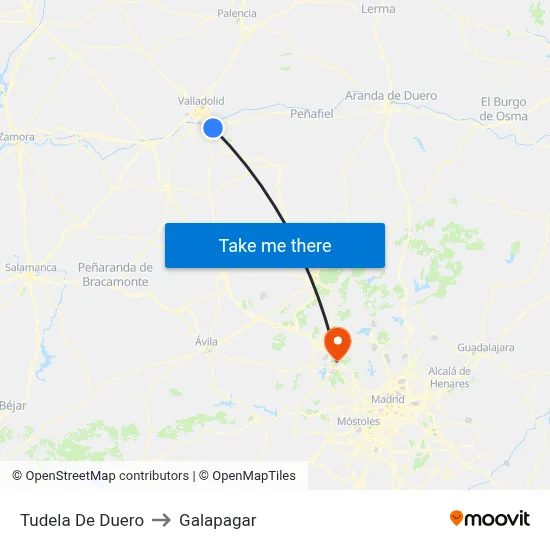 Tudela De Duero to Galapagar map