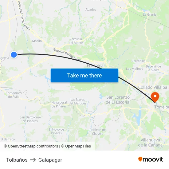 Tolbaños to Galapagar map