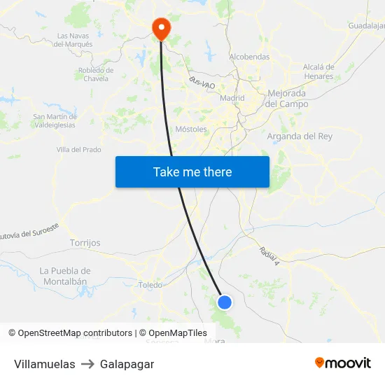 Villamuelas to Galapagar map