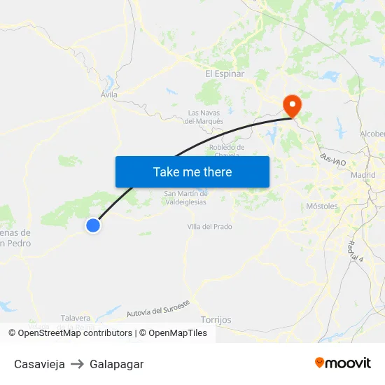 Casavieja to Galapagar map
