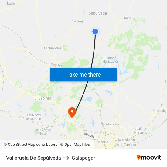 Valleruela De Sepúlveda to Galapagar map