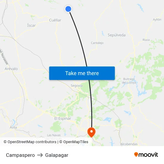 Campaspero to Galapagar map