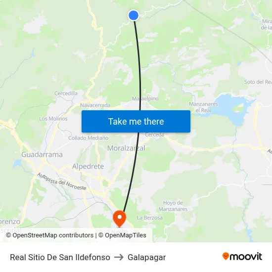 Real Sitio De San Ildefonso to Galapagar map