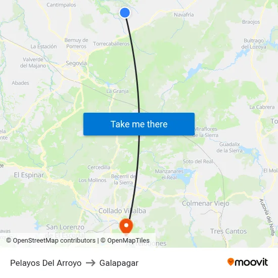 Pelayos Del Arroyo to Galapagar map