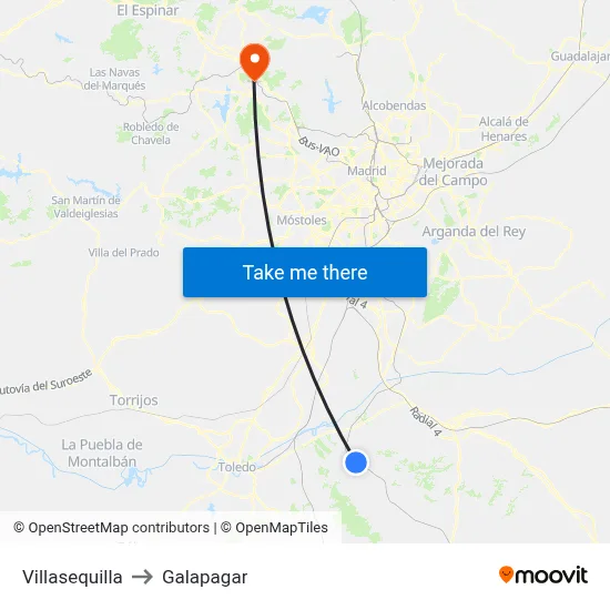 Villasequilla to Galapagar map