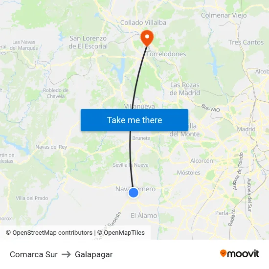 Comarca Sur to Galapagar map