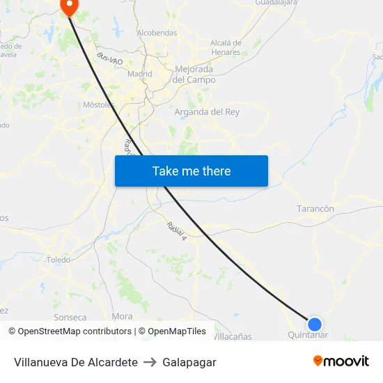 Villanueva De Alcardete to Galapagar map