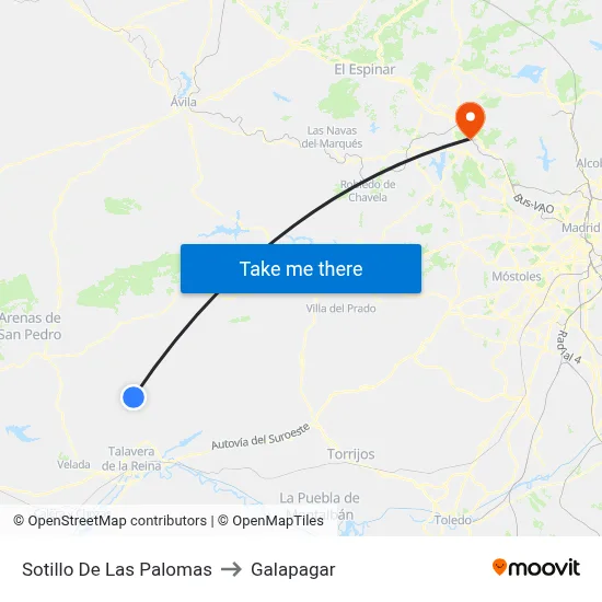 Sotillo De Las Palomas to Galapagar map
