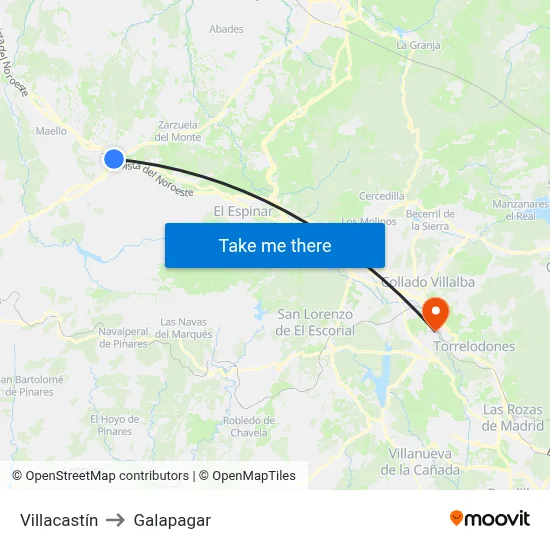 Villacastín to Galapagar map