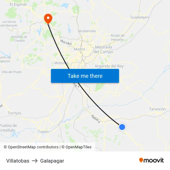 Villatobas to Galapagar map