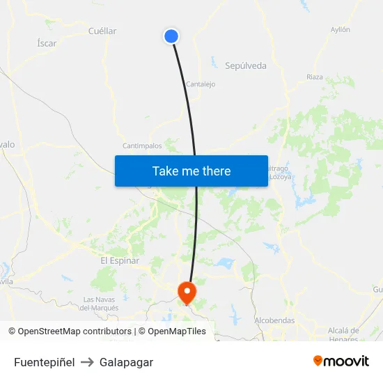 Fuentepiñel to Galapagar map