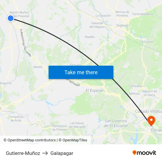 Gutierre-Muñoz to Galapagar map
