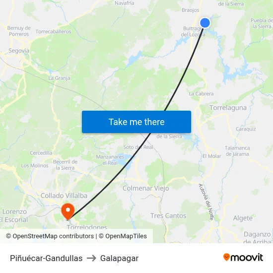 Piñuécar-Gandullas to Galapagar map